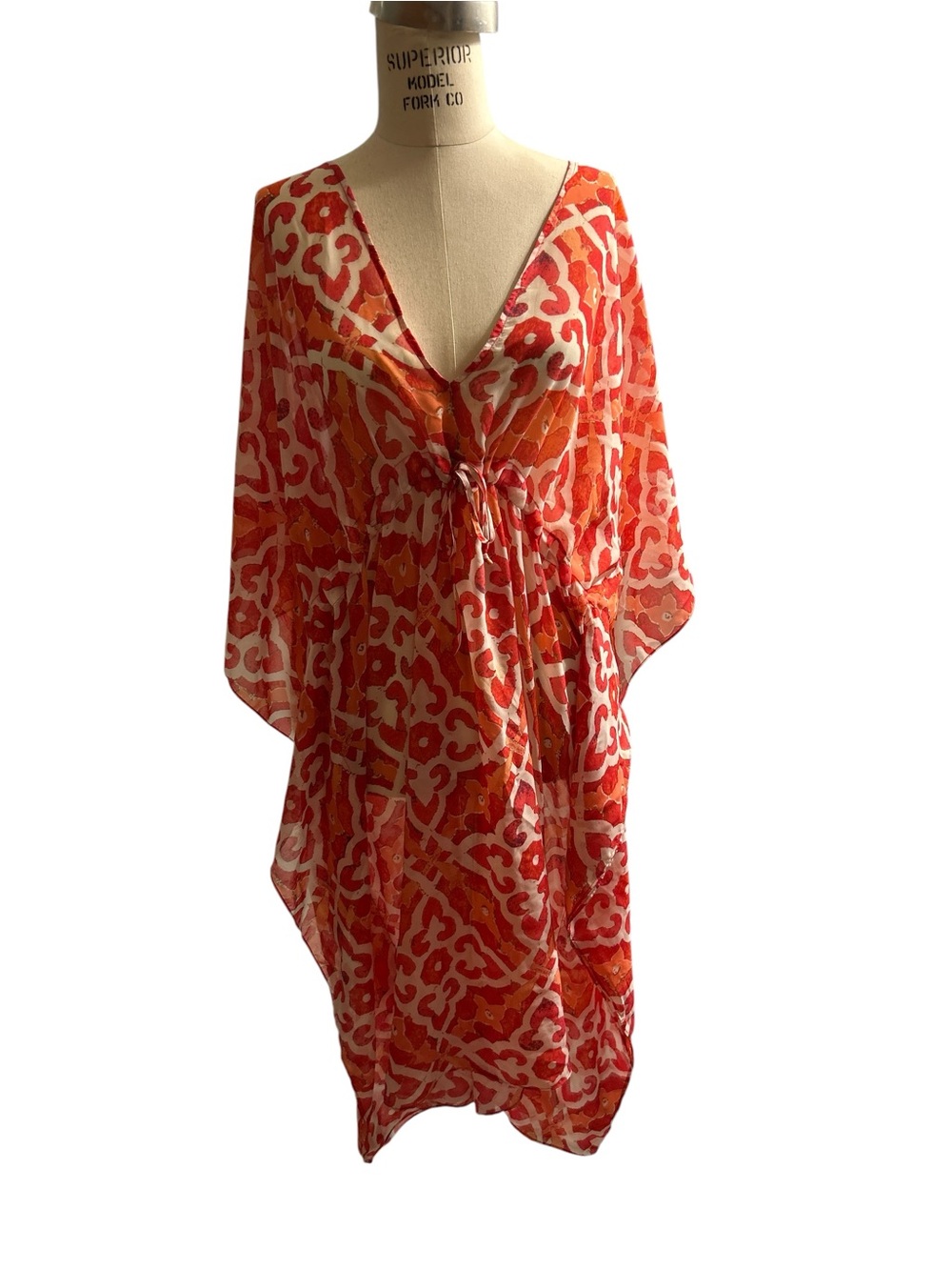 Orange & White Printed Women's Swim Cover-Up Tunic